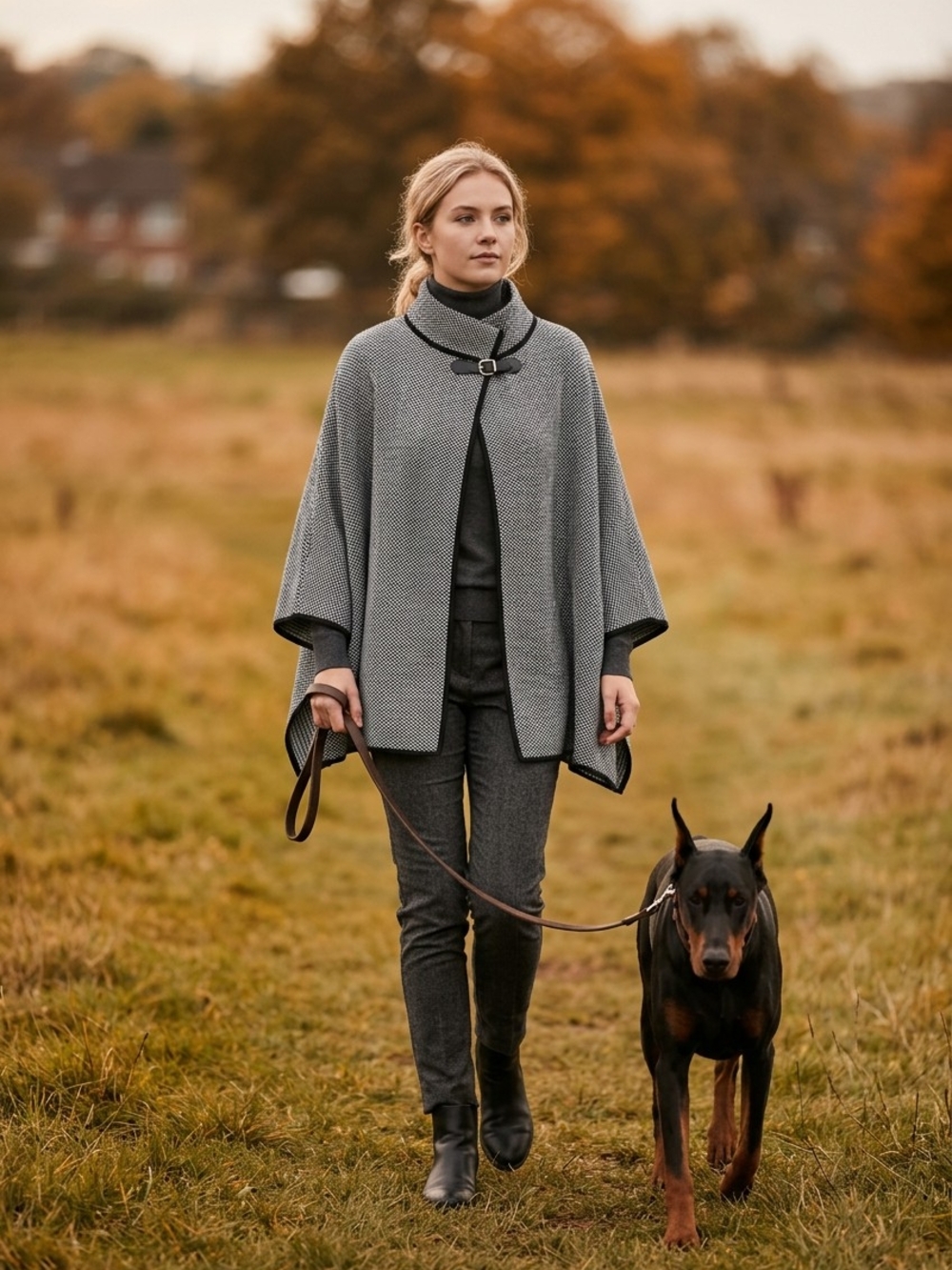 Tailored Grey Buckle-Collar Cape